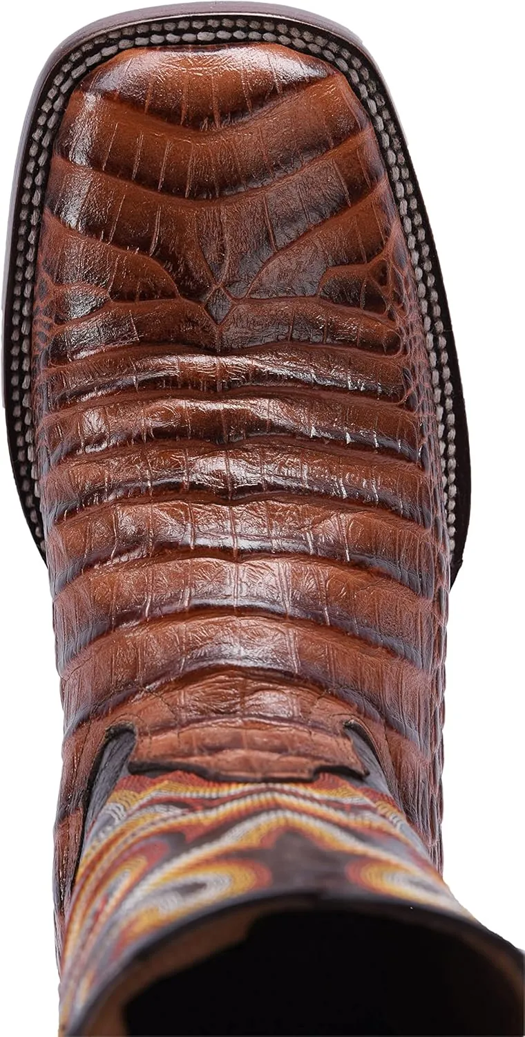 Joe Boots JB704 Caiman Print Leather Men's Western Boots: Square Toe Cowboy Boots & Rodeo Boots