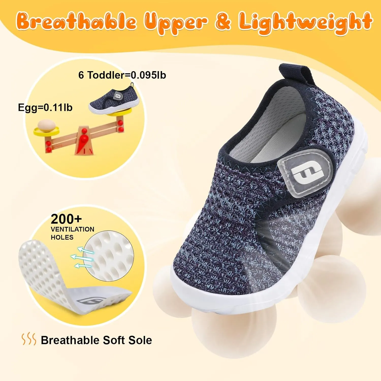 JOINFREE Toddler Boys Girls Barefoot Shoes Breathable Kids Sneakers Lightweight Walking Shoes Slip On Tennie Shoes Wide School Shoes
