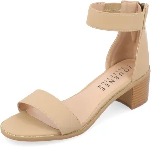 Journee Collection Womens Percy Low Stacked Heel Back Heel Zip Dress Sandals - 6 - Nude