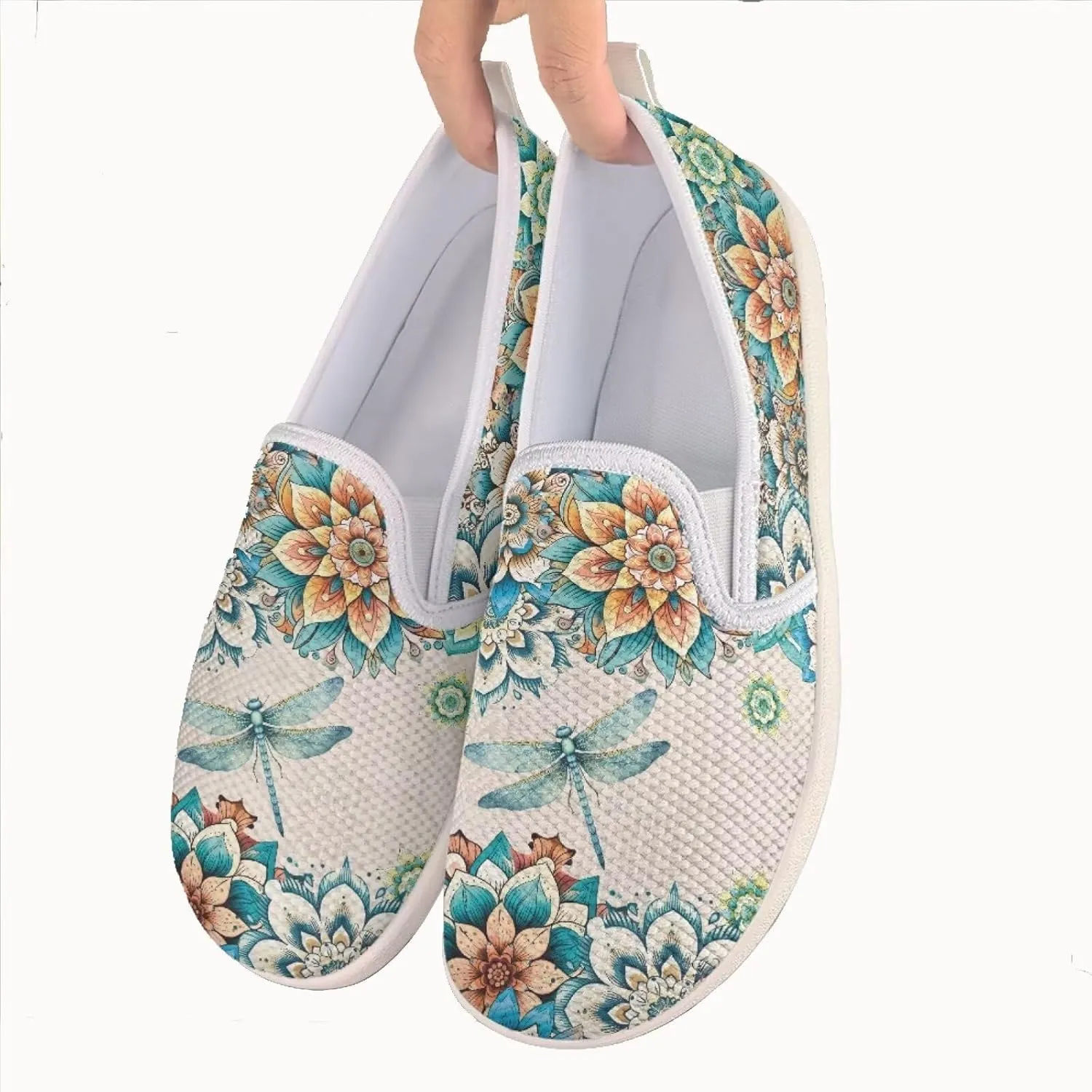 JoyLamoria Shark Sneakers Causal Walking Shoes Women Slip on Mesh Shoes Comfort Low Top Trainer Tennis Shoe for Work Nurse Travel
