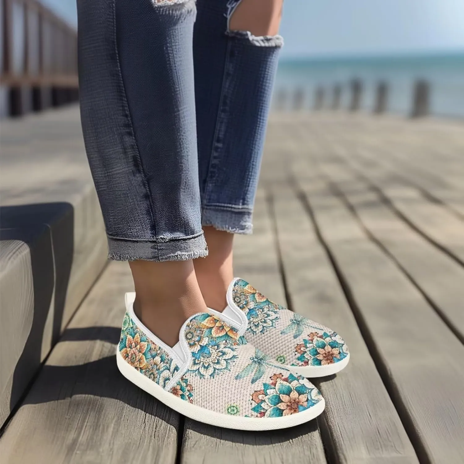 JoyLamoria Shark Sneakers Causal Walking Shoes Women Slip on Mesh Shoes Comfort Low Top Trainer Tennis Shoe for Work Nurse Travel
