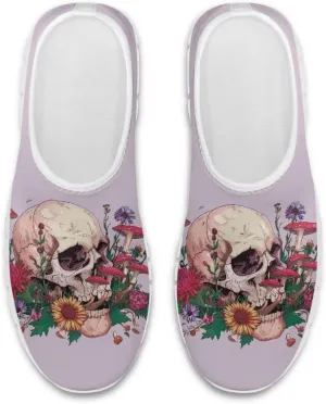 JoyLamoria Womens Floral Skull Print Low Top Lightweight Walking Shoes Girls Go Easy Travel Shoes Art Comfy Sneakers