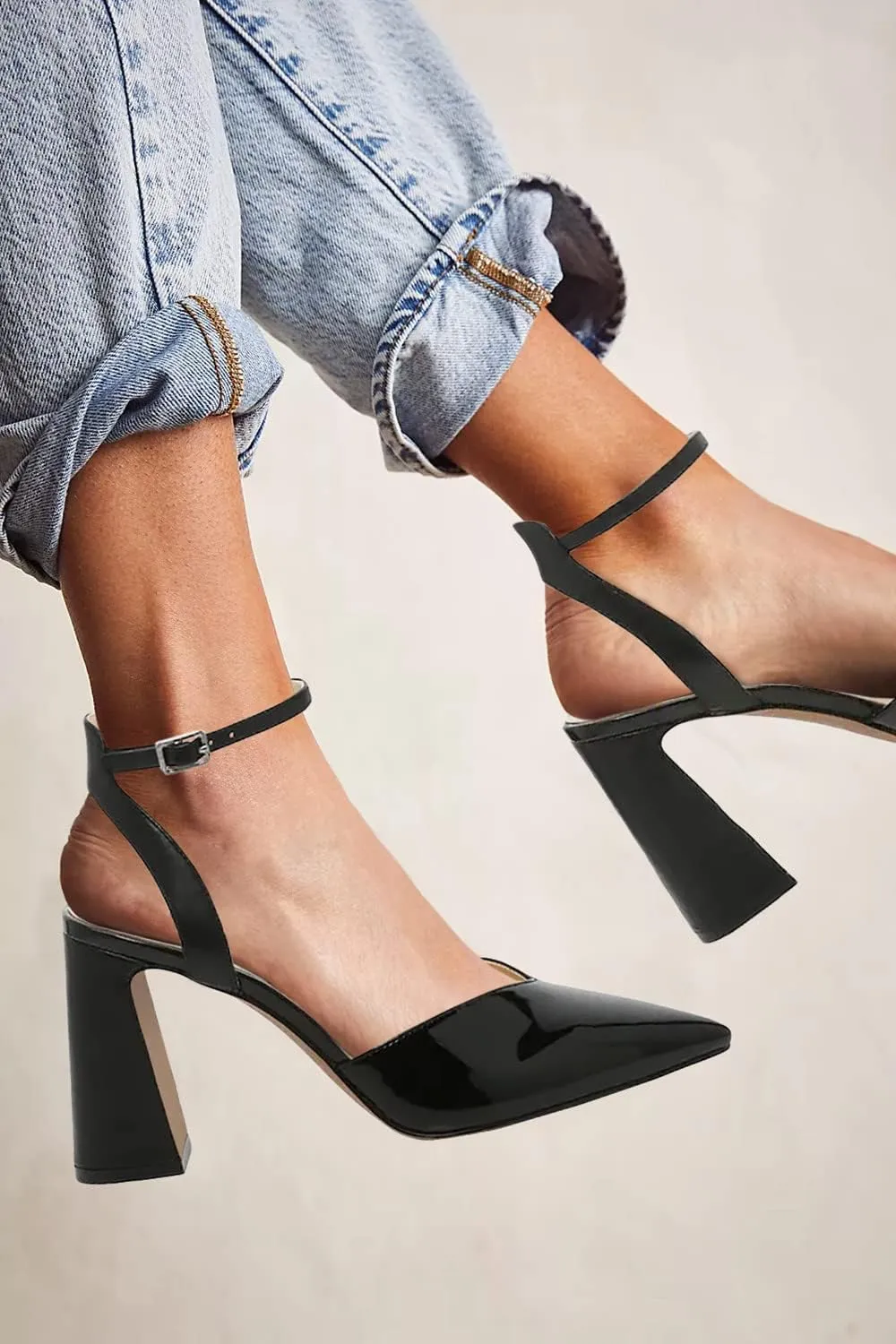 Juliet Holy Womens Closed Toe Heels Chunky Block Heel Ankle Strap Pumps Slingback Heeled Sandals