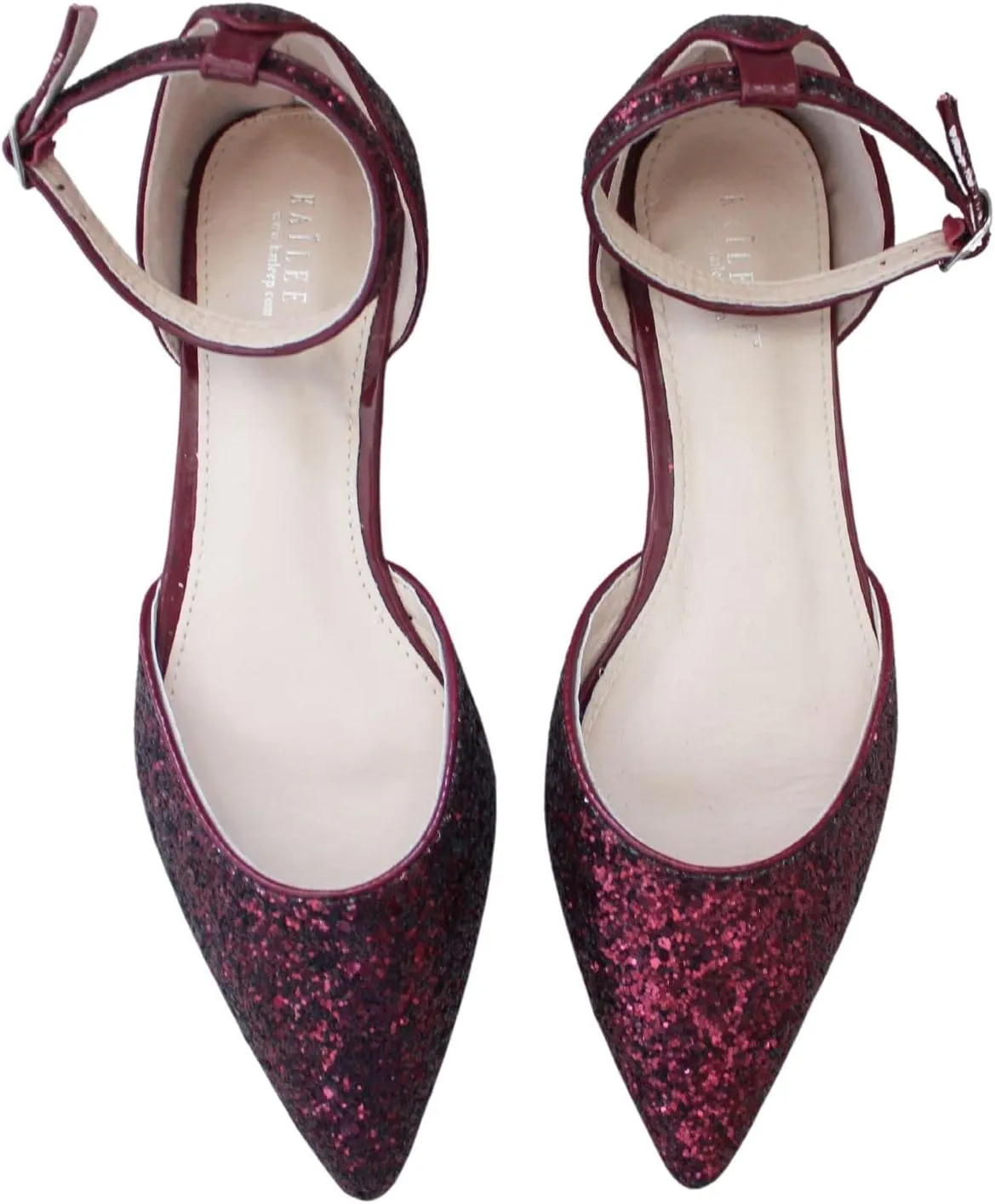 KAILEE P Rock Glitter Pointy Toe Flats with Ankle Strap, Wedding Shoes, Bridesmaids Shoes, Prom Shoes, Party Shoes, Bridal Flats