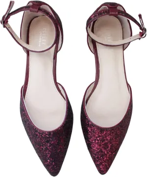 KAILEE P Rock Glitter Pointy Toe Flats with Ankle Strap, Wedding Shoes, Bridesmaids Shoes, Prom Shoes, Party Shoes, Bridal Flats