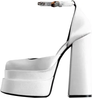 keleimusi Strappy Platform Pumps Lace-Up Square Toe Patent Leather High Blocked Chunky Sandals for Women