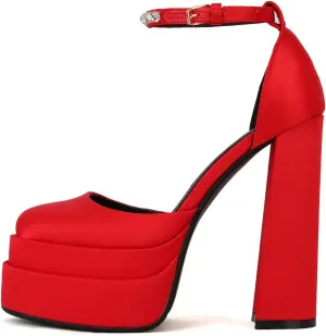keleimusi Strappy Platform Pumps Lace-Up Square Toe Patent Leather High Blocked Chunky Sandals for Women