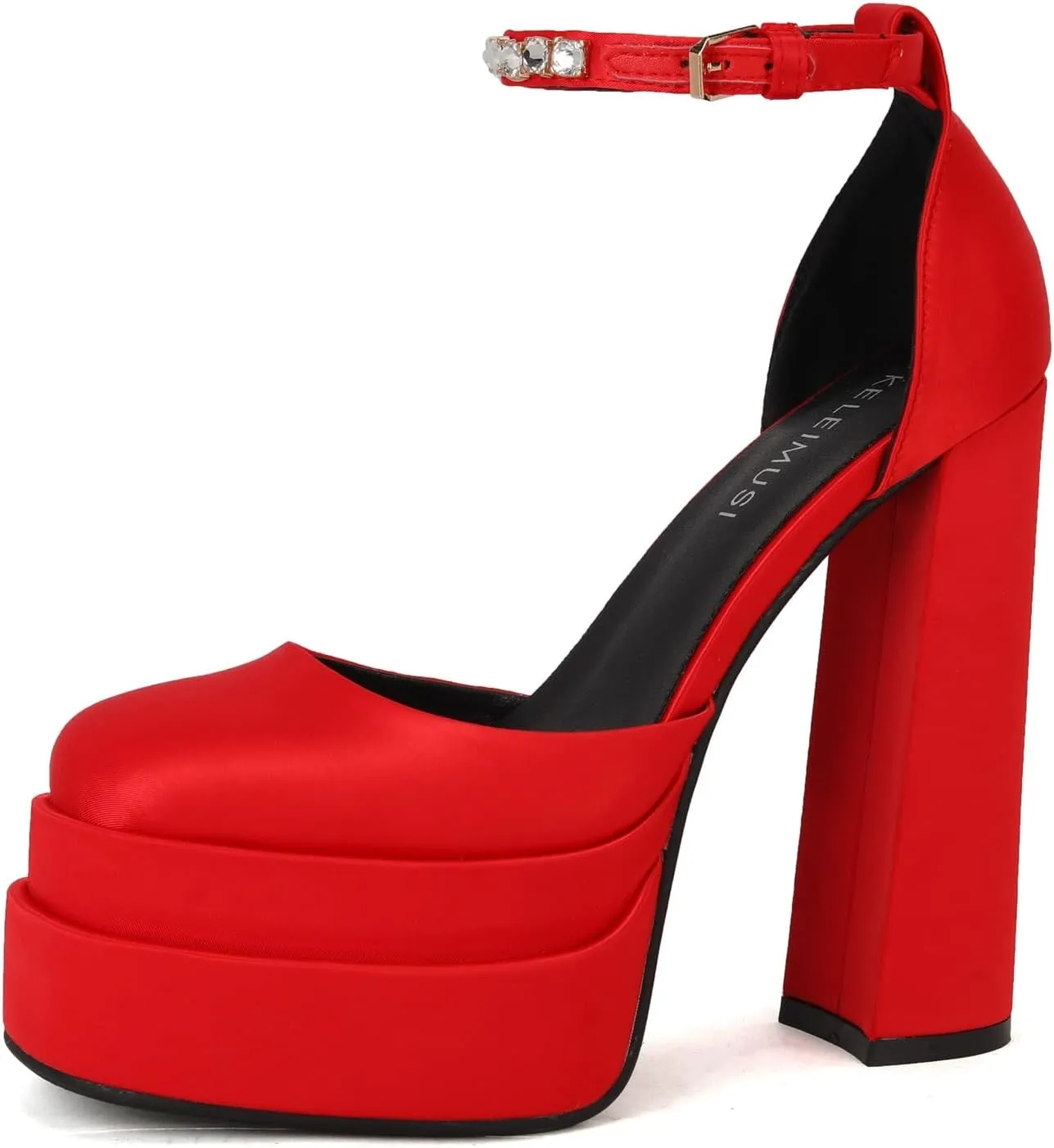 keleimusi Strappy Platform Pumps Lace-Up Square Toe Patent Leather High Blocked Chunky Sandals for Women