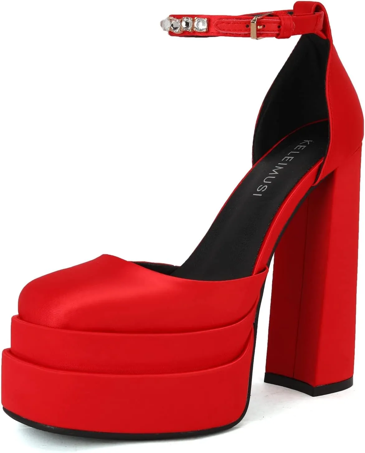 keleimusi Strappy Platform Pumps Lace-Up Square Toe Patent Leather High Blocked Chunky Sandals for Women