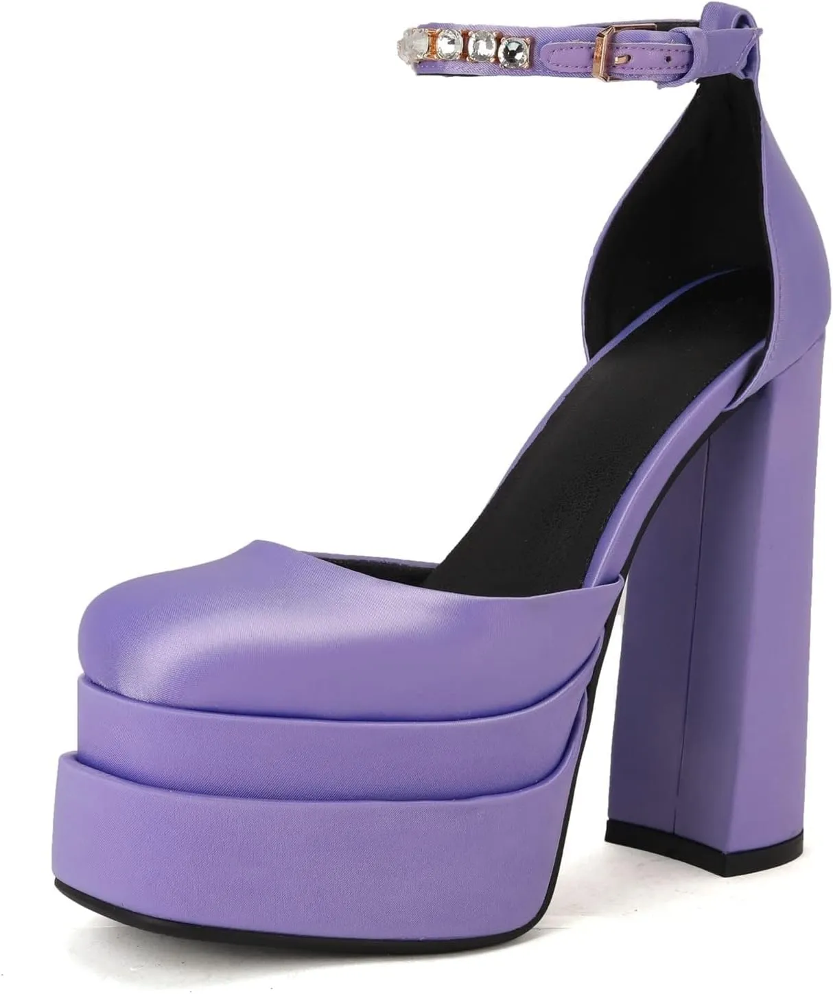 keleimusi Strappy Platform Pumps Lace-Up Square Toe Patent Leather High Blocked Chunky Sandals for Women
