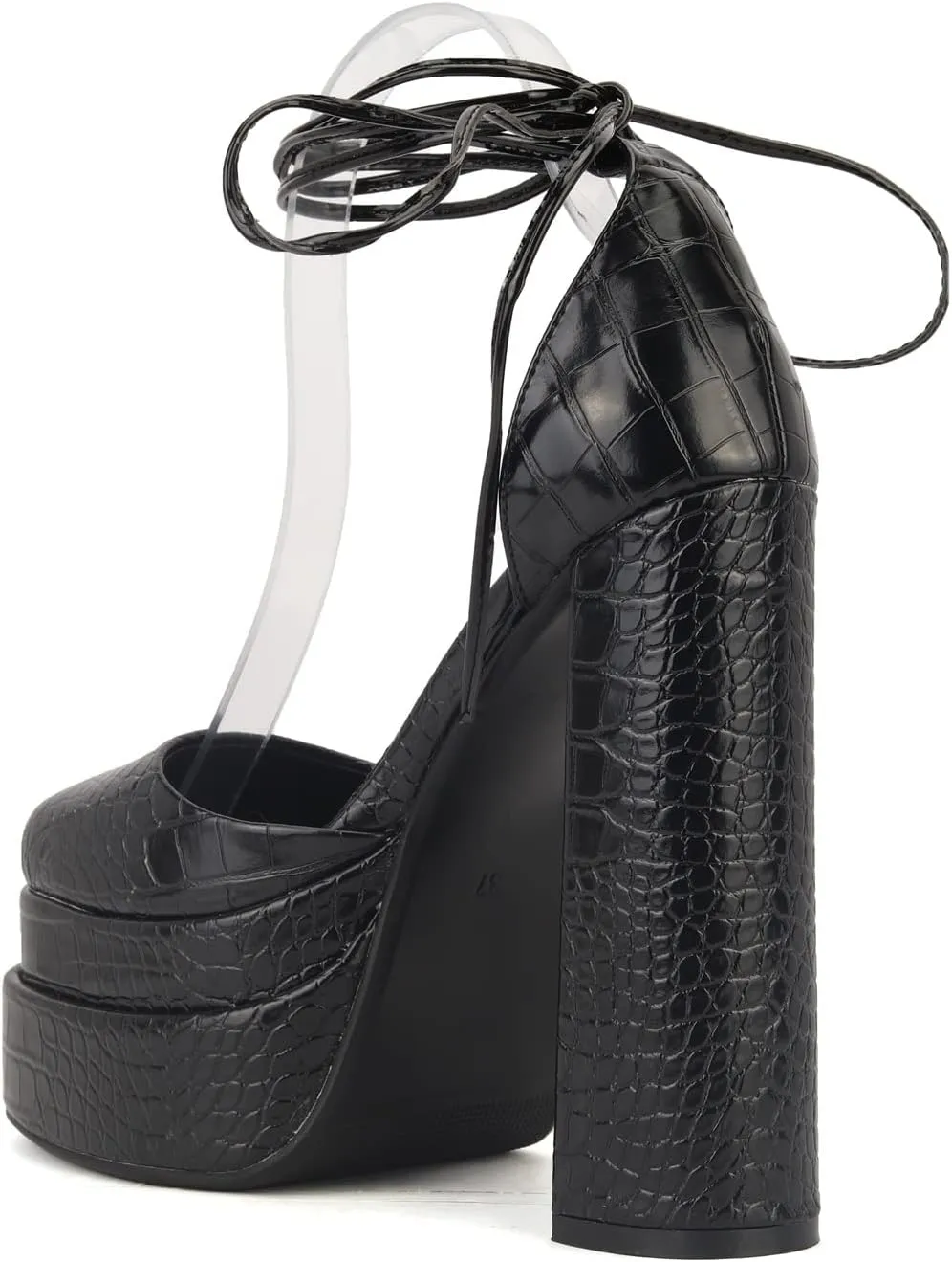 keleimusi Strappy Platform Pumps Lace-Up Square Toe Patent Leather High Blocked Chunky Sandals for Women