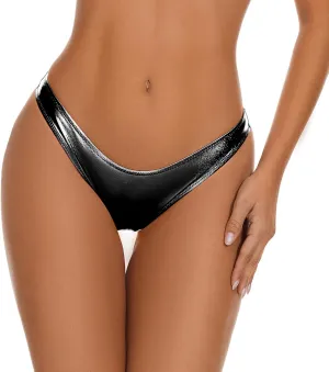 Kepblom Women's Rave Bottoms - Metallic Bikini Bottoms Shiny Low Rise High Cut Cheeky for Festival Clubwear Dance Party