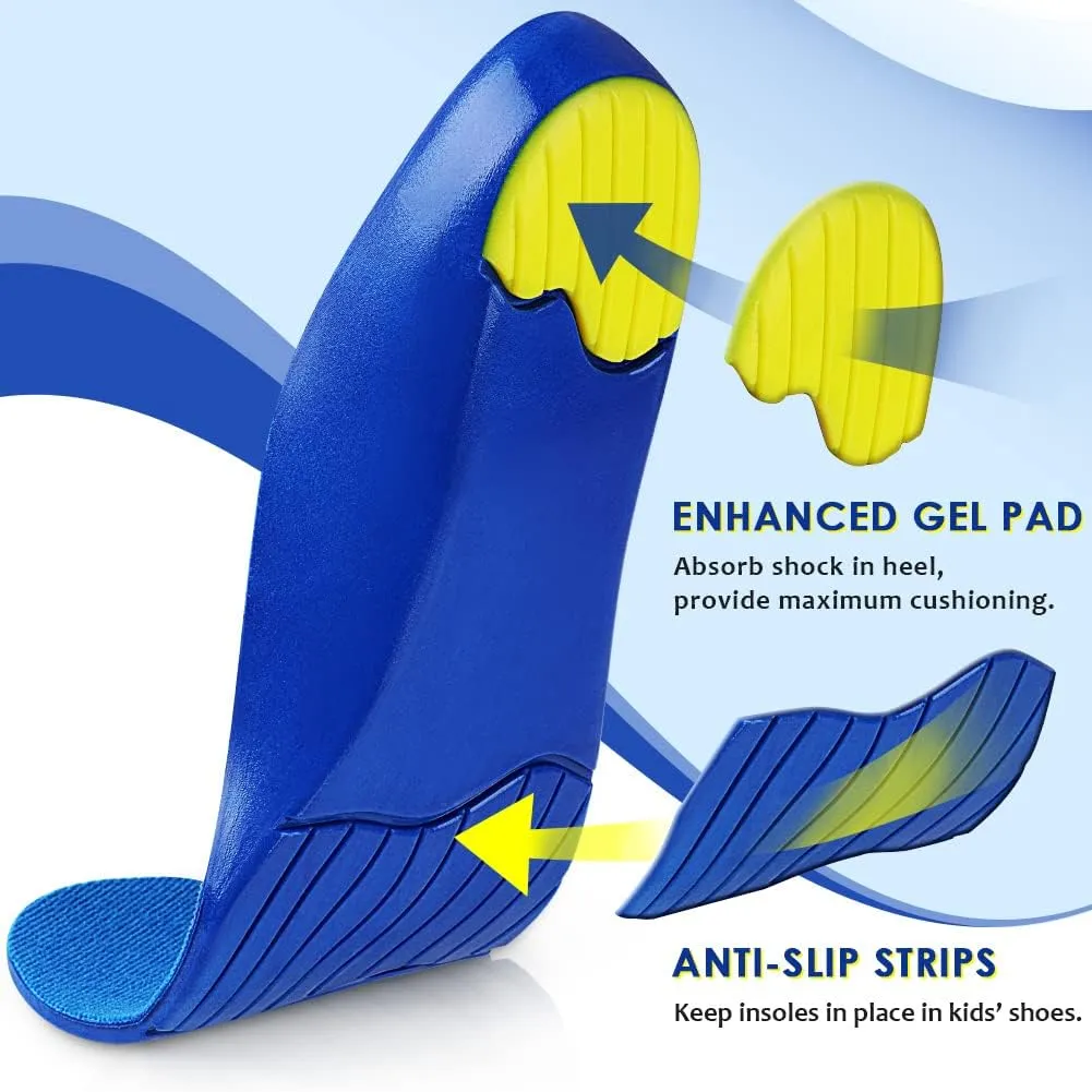 Kids Arch Support Shoe Insoles, Unisex Orthotics Shoe Insoles with PU Foam Cushioning for Flat Feet, Plantar Fasciitis, Heel Pain Relief