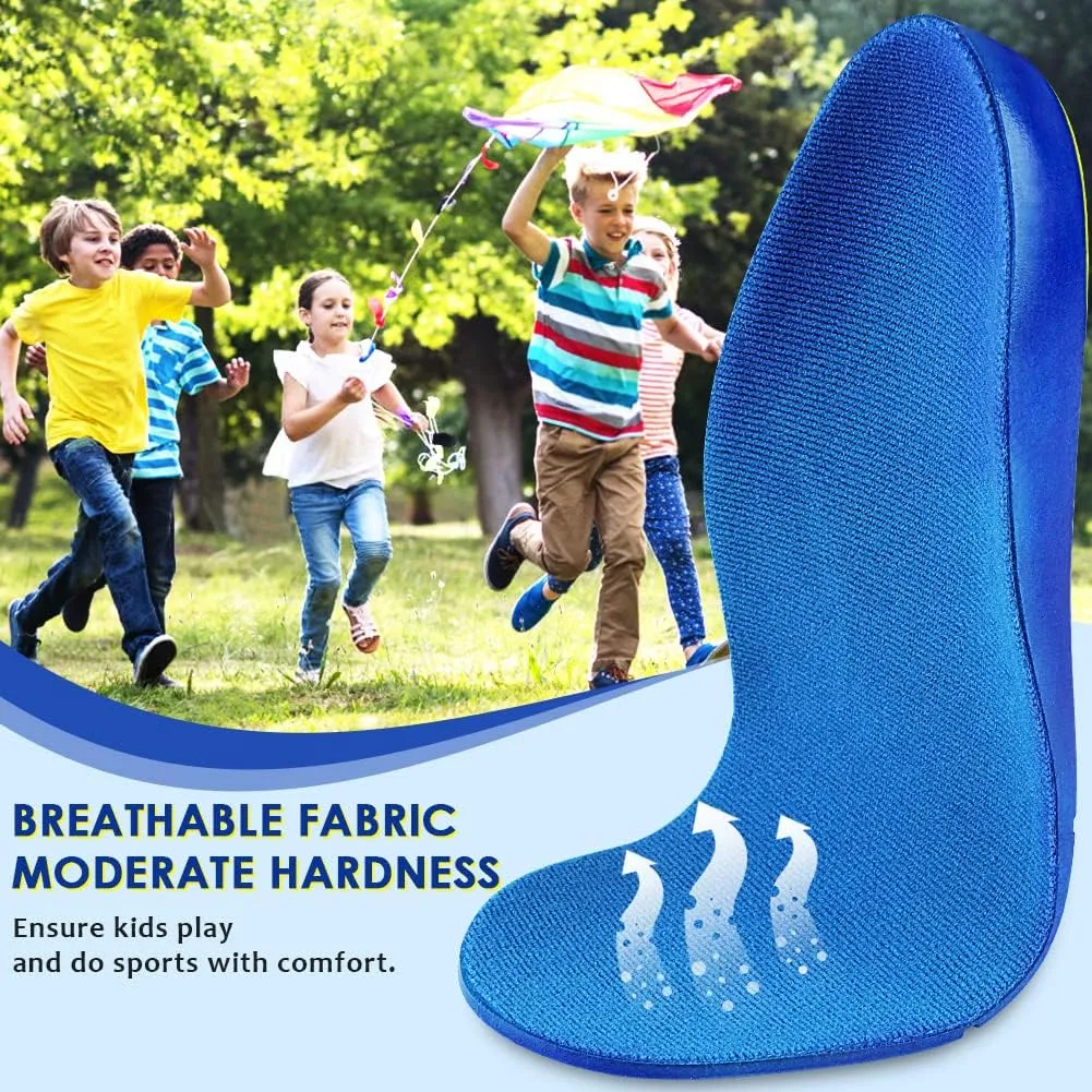 Kids Arch Support Shoe Insoles, Unisex Orthotics Shoe Insoles with PU Foam Cushioning for Flat Feet, Plantar Fasciitis, Heel Pain Relief