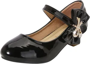 Kids Low Heels Dress Shoes Glitter Bowknot Toddler Girls Mary Jane Shoes Strap Closed Toe Wedding P𝐚rty