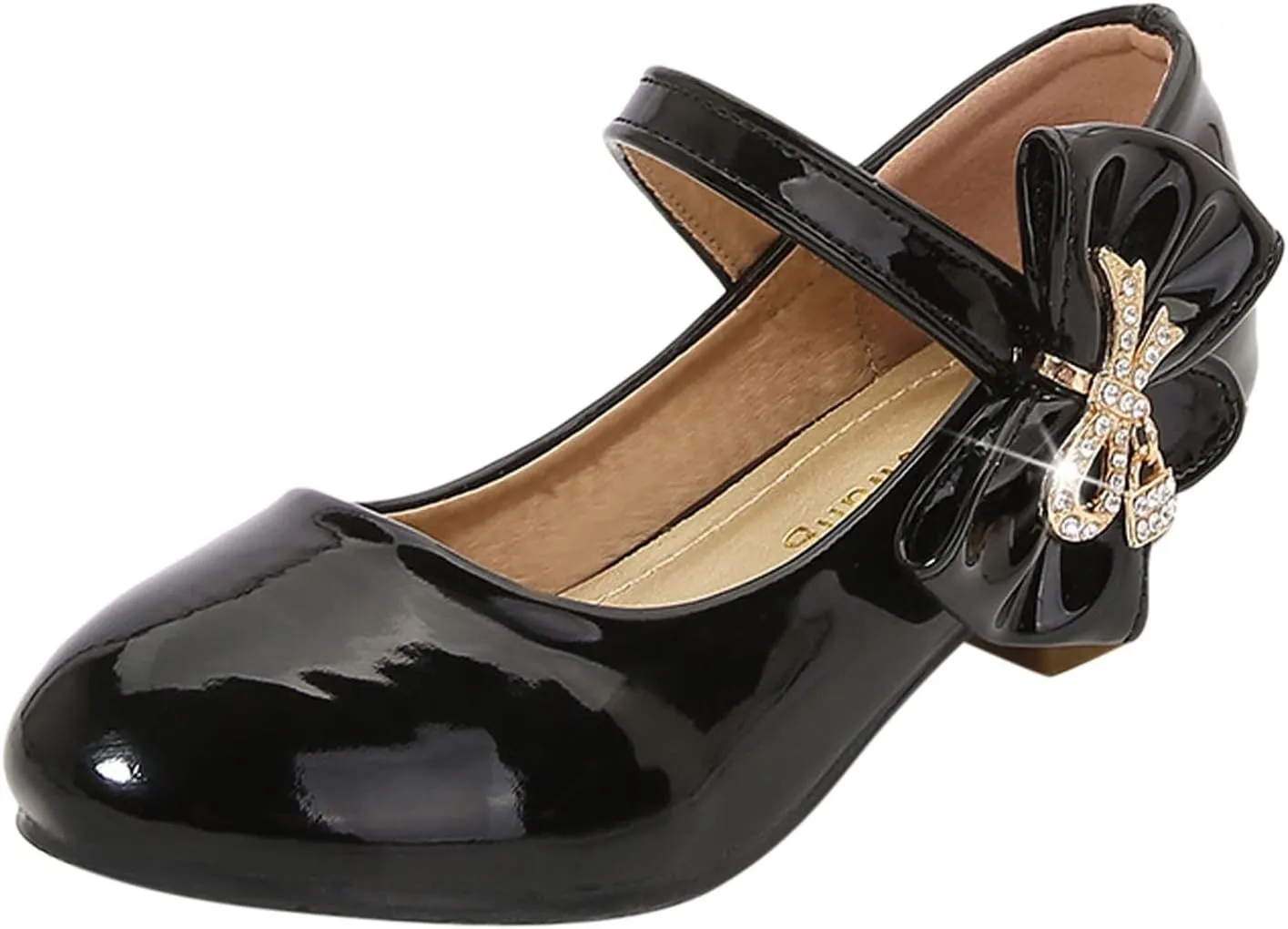 Kids Low Heels Dress Shoes Glitter Bowknot Toddler Girls Mary Jane Shoes Strap Closed Toe Wedding P𝐚rty