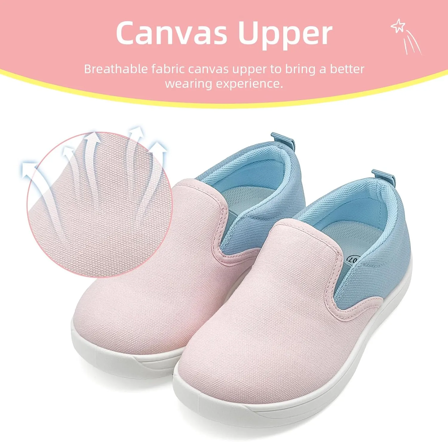 Kids Shoes Canvas Sneakers Kids Slip on Wide Toe Box Barefoot Shoes Comfortable Lightweight Running Tennis Athletic Sports Sneakers for Boys Girls
