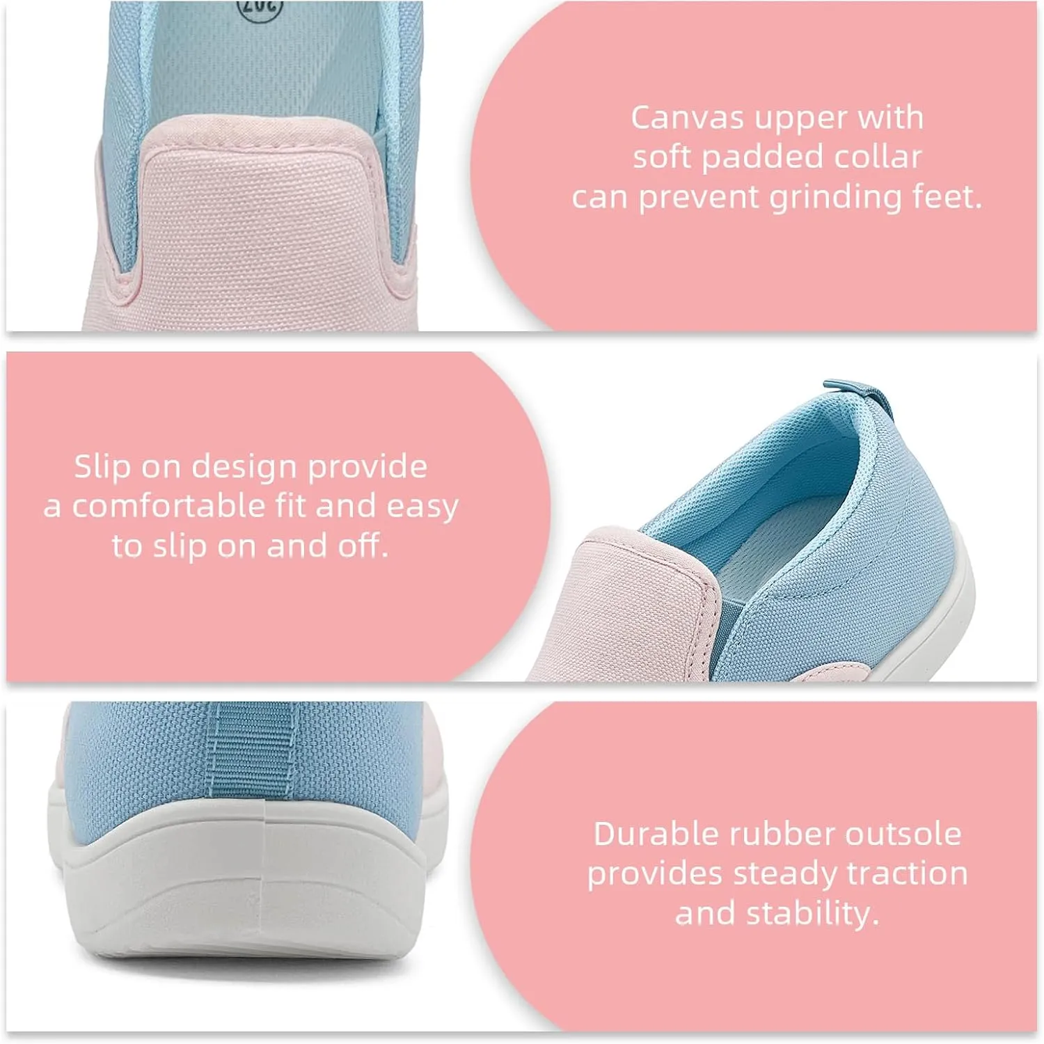 Kids Shoes Canvas Sneakers Kids Slip on Wide Toe Box Barefoot Shoes Comfortable Lightweight Running Tennis Athletic Sports Sneakers for Boys Girls