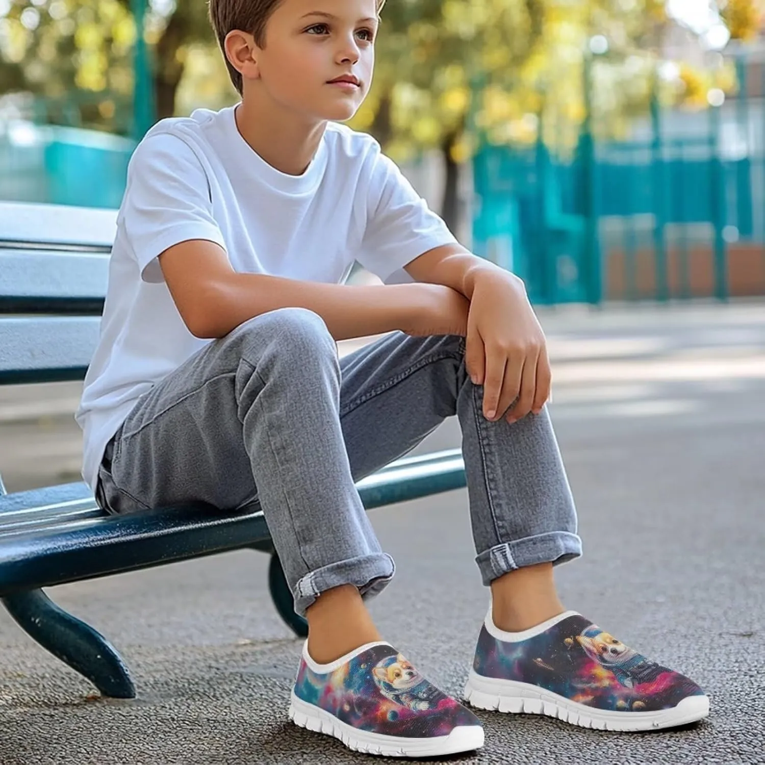 Kids Slip On Shoes Boys Sneakers Gym Shoes Space Themed Tennis Shoes