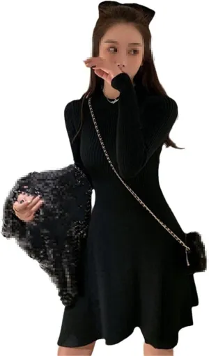 Knitted Long Sleeve Dress for Women High Waist Solid Color Sweater Dress Autumn Casual Party Outfit