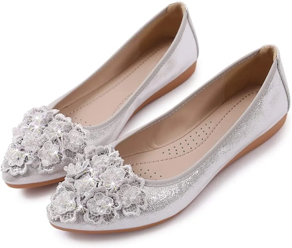 KUNWFNIX Women Ballet Flats Rhinestone Wedding Ballerina Shoes Foldable Sparkly Comfort Slip on Flat Shoes