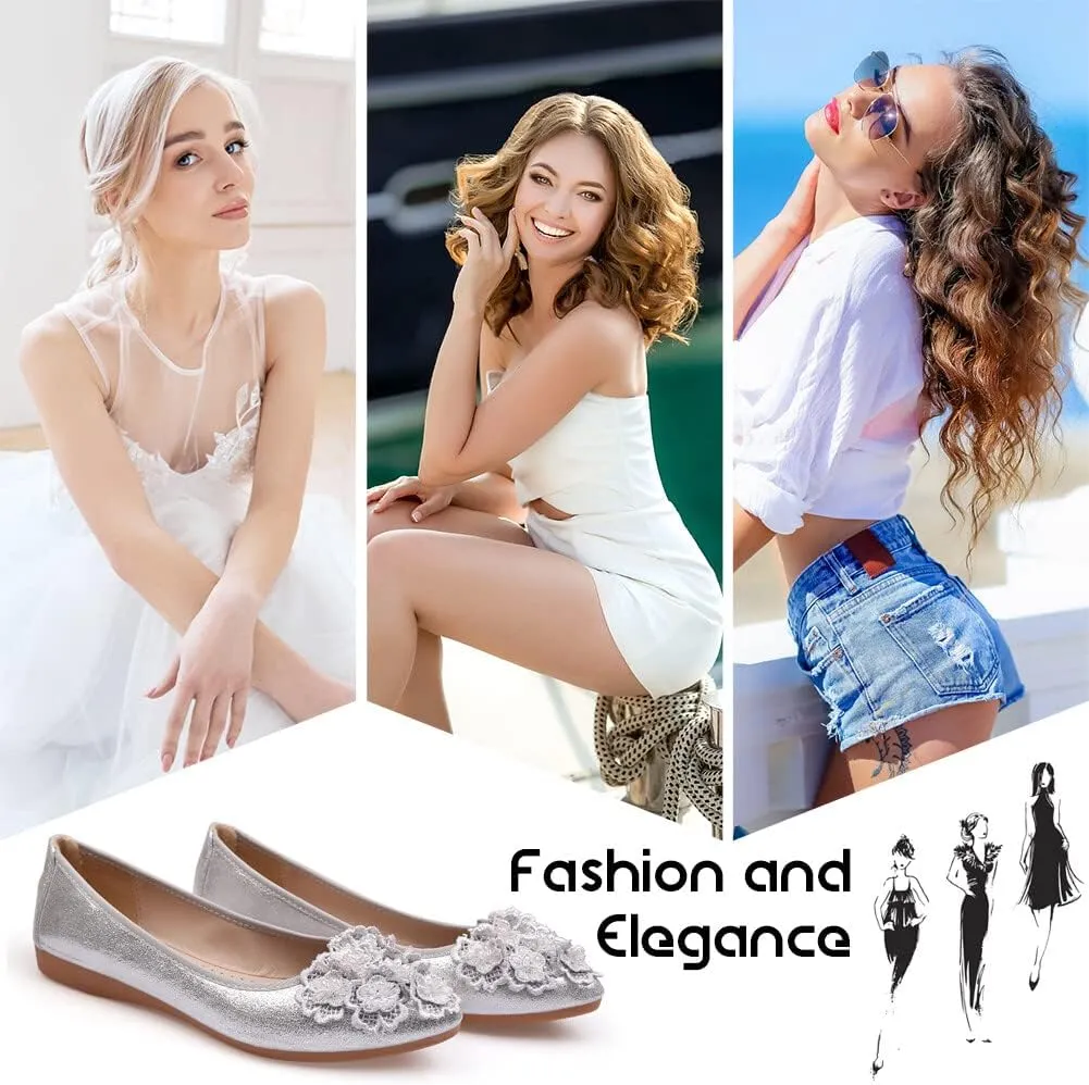KUNWFNIX Women Ballet Flats Rhinestone Wedding Ballerina Shoes Foldable Sparkly Comfort Slip on Flat Shoes