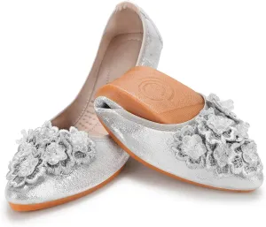 KUNWFNIX Women Ballet Flats Rhinestone Wedding Ballerina Shoes Foldable Sparkly Comfort Slip on Flat Shoes