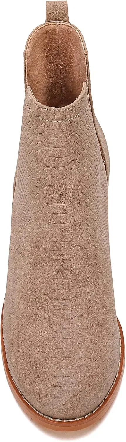 LAICIGO Women's V Cut Ankle Booties Low Stacked Heel Closed Toe Perforated Slipon Faux Leather Western Boots