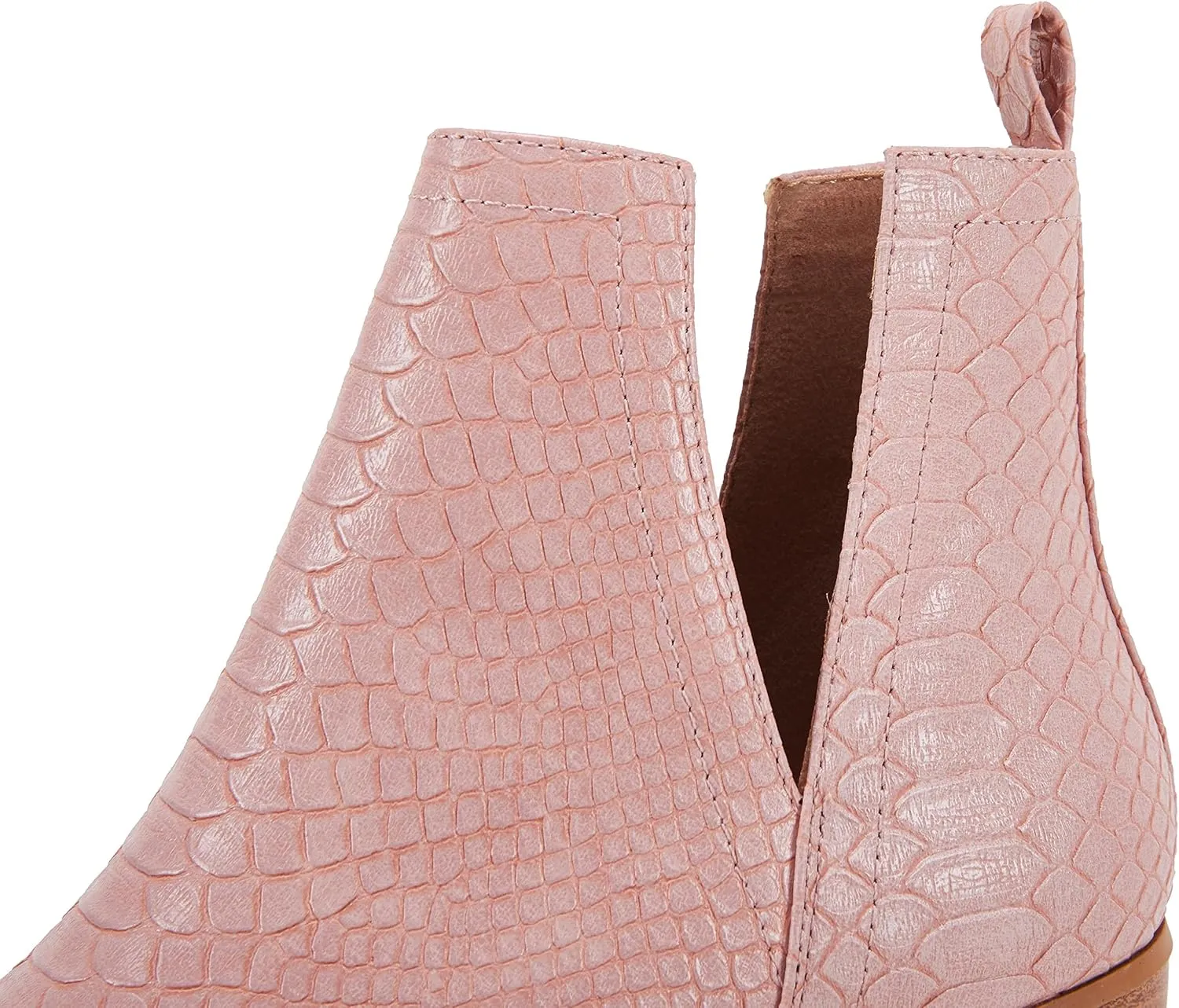 LAICIGO Women's V Cut Ankle Booties Low Stacked Heel Closed Toe Perforated Slipon Faux Leather Western Boots