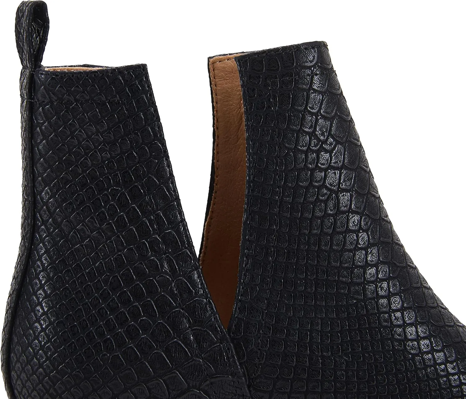 LAICIGO Women's V Cut Ankle Booties Low Stacked Heel Closed Toe Perforated Slipon Faux Leather Western Boots