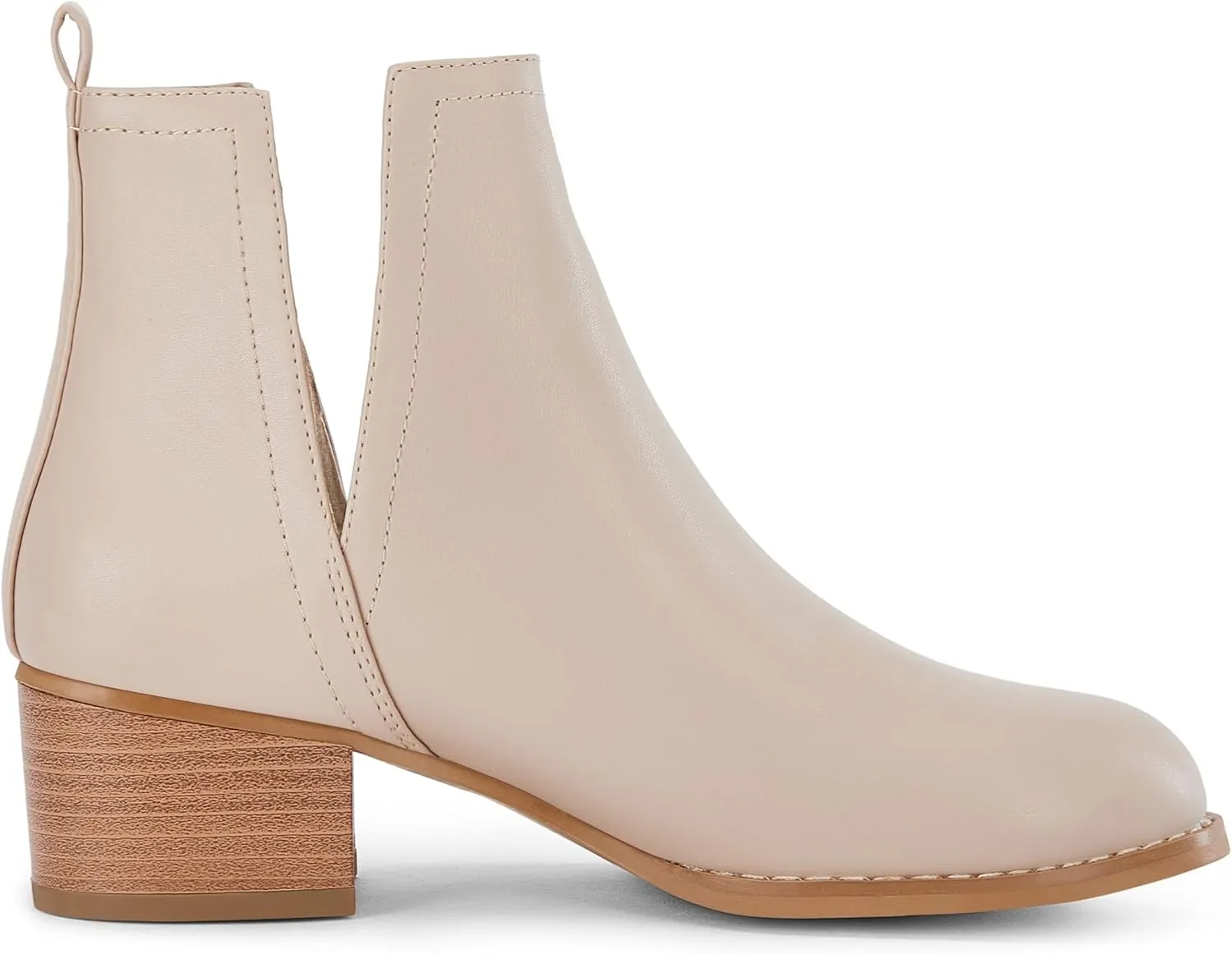 LAICIGO Women's V Cut Ankle Booties Low Stacked Heel Closed Toe Perforated Slipon Faux Leather Western Boots
