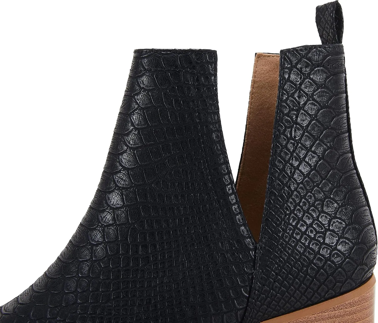 LAICIGO Women's V Cut Ankle Booties Low Stacked Heel Closed Toe Perforated Slipon Faux Leather Western Boots