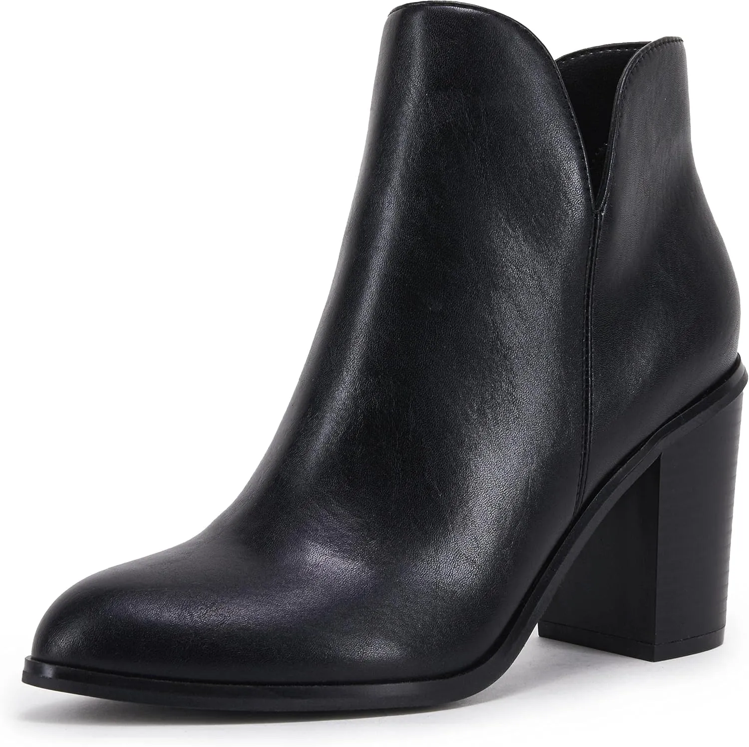 LAICIGO Womens V Cut Ankle Boots Side Zipper Chunky Stacked Heel Snakeskin Booties Shoes