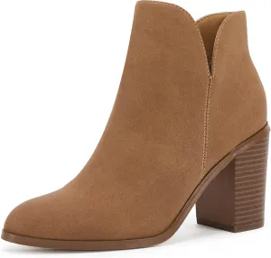 LAICIGO Womens V Cut Ankle Boots Side Zipper Chunky Stacked Heel Snakeskin Booties Shoes