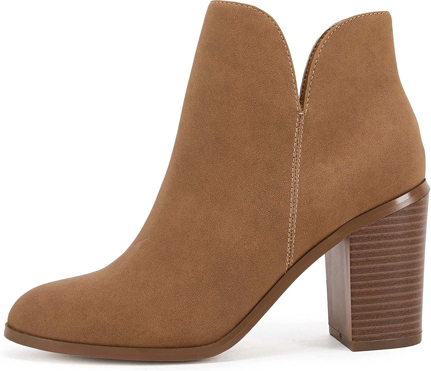 LAICIGO Womens V Cut Ankle Boots Side Zipper Chunky Stacked Heel Snakeskin Booties Shoes