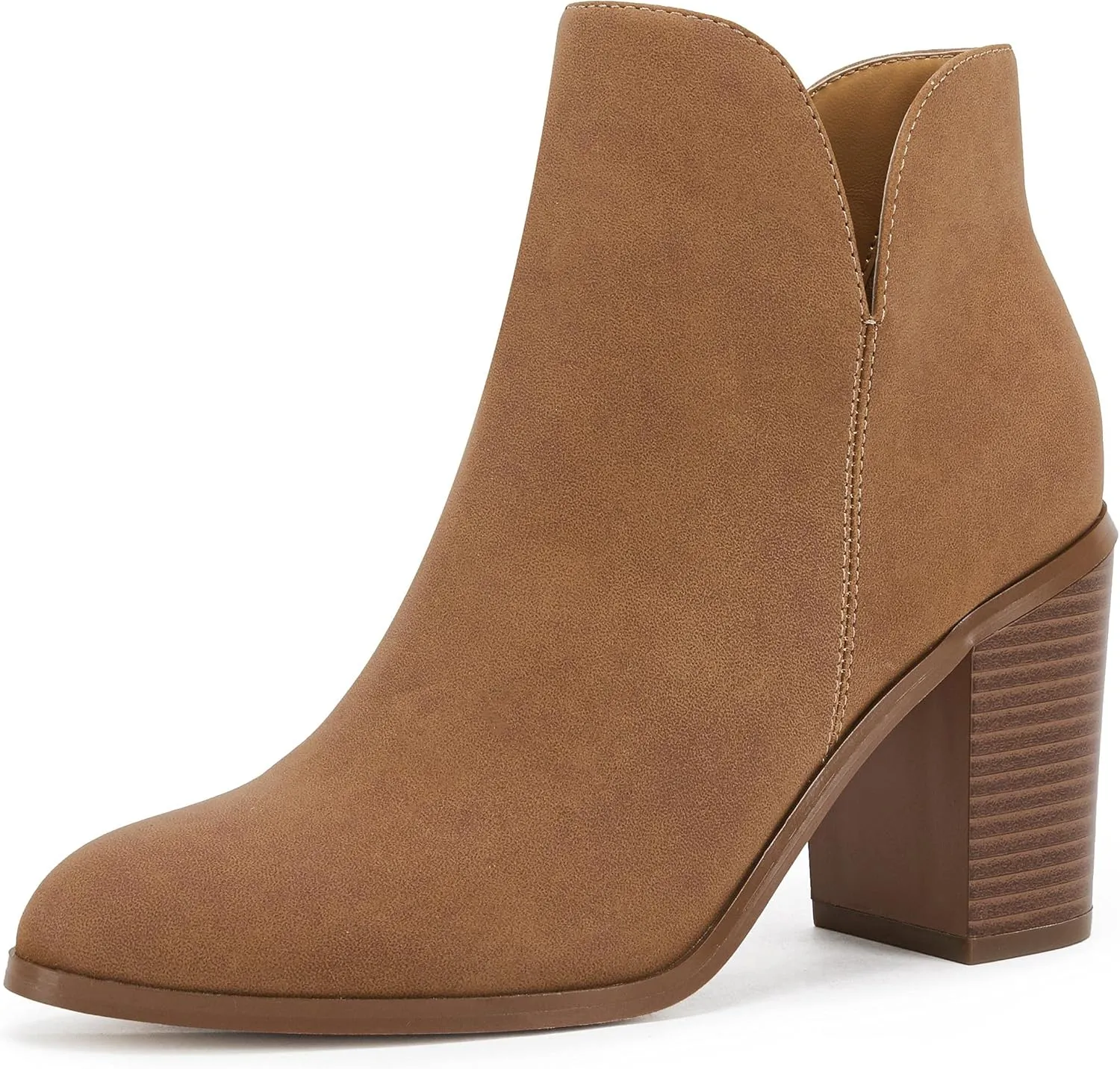 LAICIGO Womens V Cut Ankle Boots Side Zipper Chunky Stacked Heel Snakeskin Booties Shoes