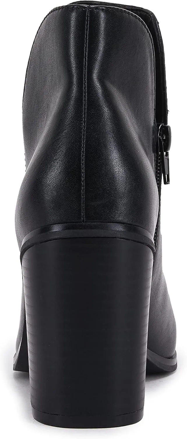 LAICIGO Womens V Cut Ankle Boots Side Zipper Chunky Stacked Heel Snakeskin Booties Shoes