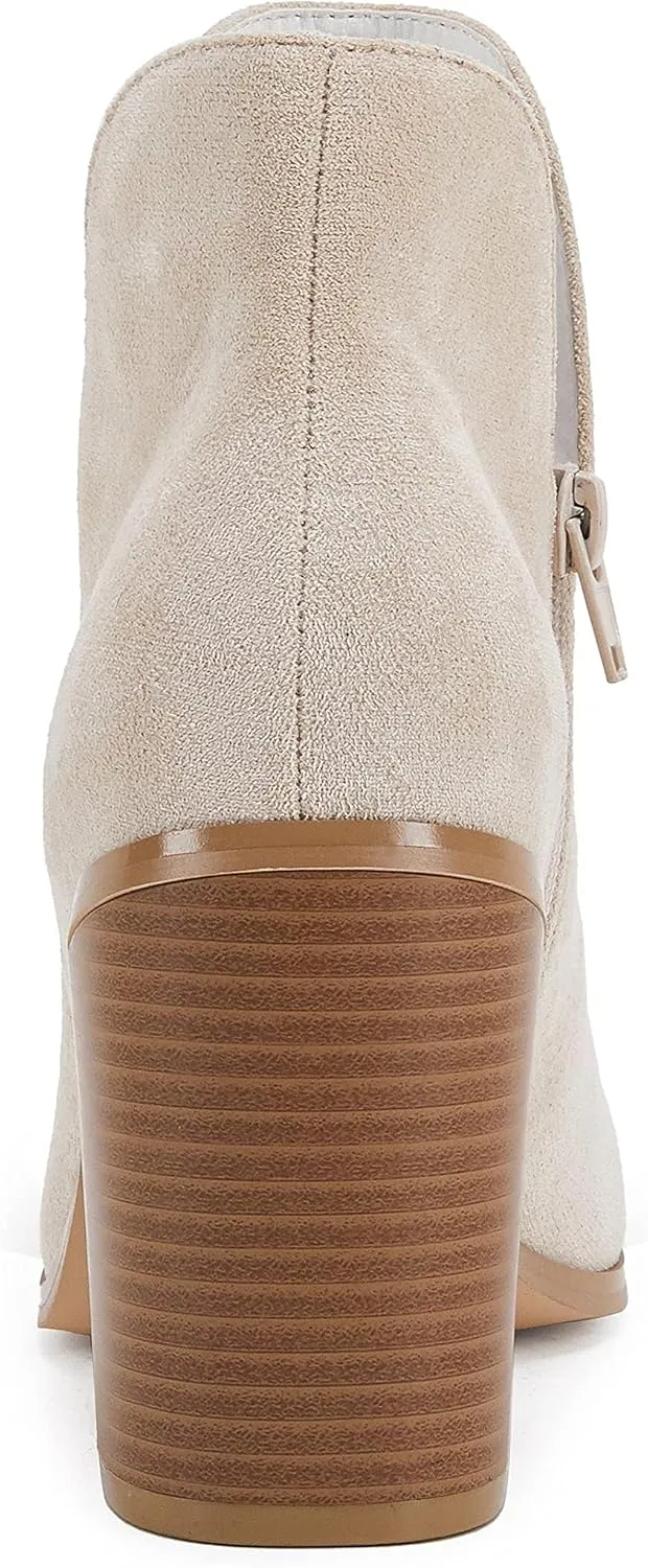 LAICIGO Womens V Cut Ankle Boots Side Zipper Chunky Stacked Heel Snakeskin Booties Shoes