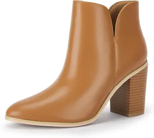 LAICIGO Womens V Cut Ankle Boots Side Zipper Chunky Stacked Heel Snakeskin Booties Shoes