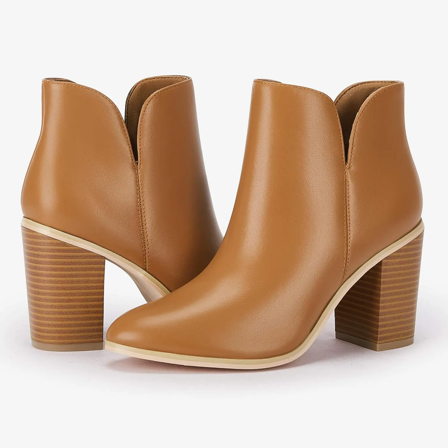 LAICIGO Womens V Cut Ankle Boots Side Zipper Chunky Stacked Heel Snakeskin Booties Shoes