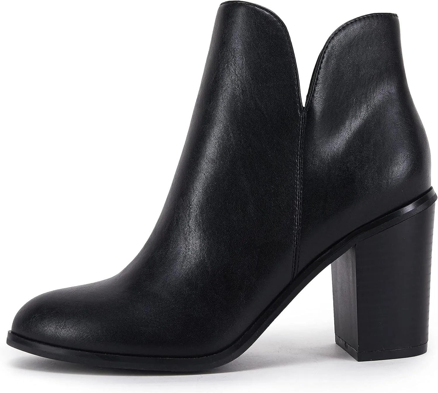 LAICIGO Womens V Cut Ankle Boots Side Zipper Chunky Stacked Heel Snakeskin Booties Shoes