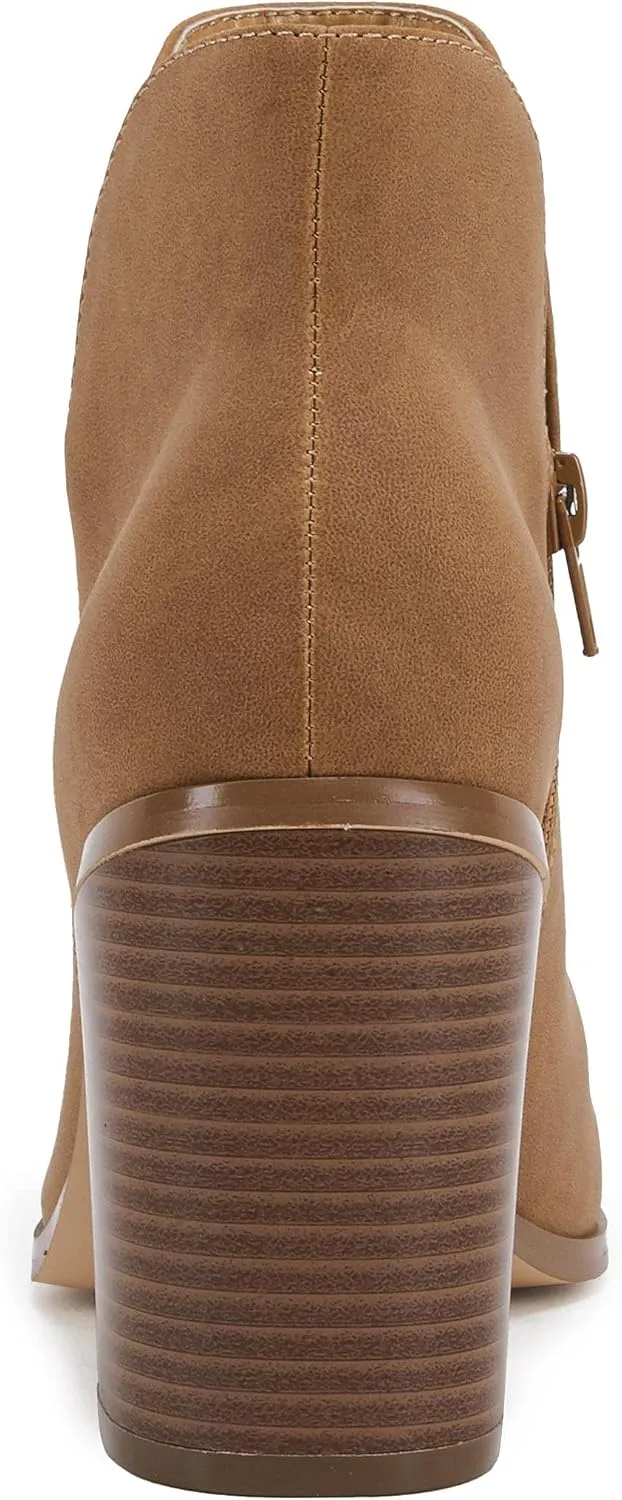 LAICIGO Womens V Cut Ankle Boots Side Zipper Chunky Stacked Heel Snakeskin Booties Shoes