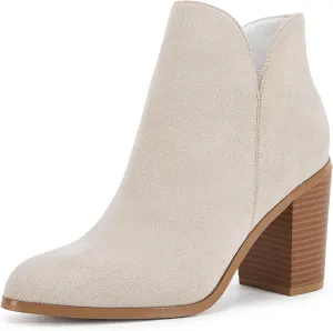 LAICIGO Womens V Cut Ankle Boots Side Zipper Chunky Stacked Heel Snakeskin Booties Shoes
