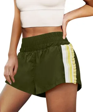 LAMISSCHE Womens Running Shorts Athletic High Waisted Biker Shorts Summer Workout Quick Dry Striped Ruffle Short