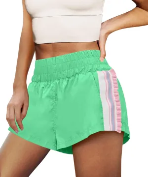 LAMISSCHE Womens Running Shorts Athletic High Waisted Biker Shorts Summer Workout Quick Dry Striped Ruffle Short