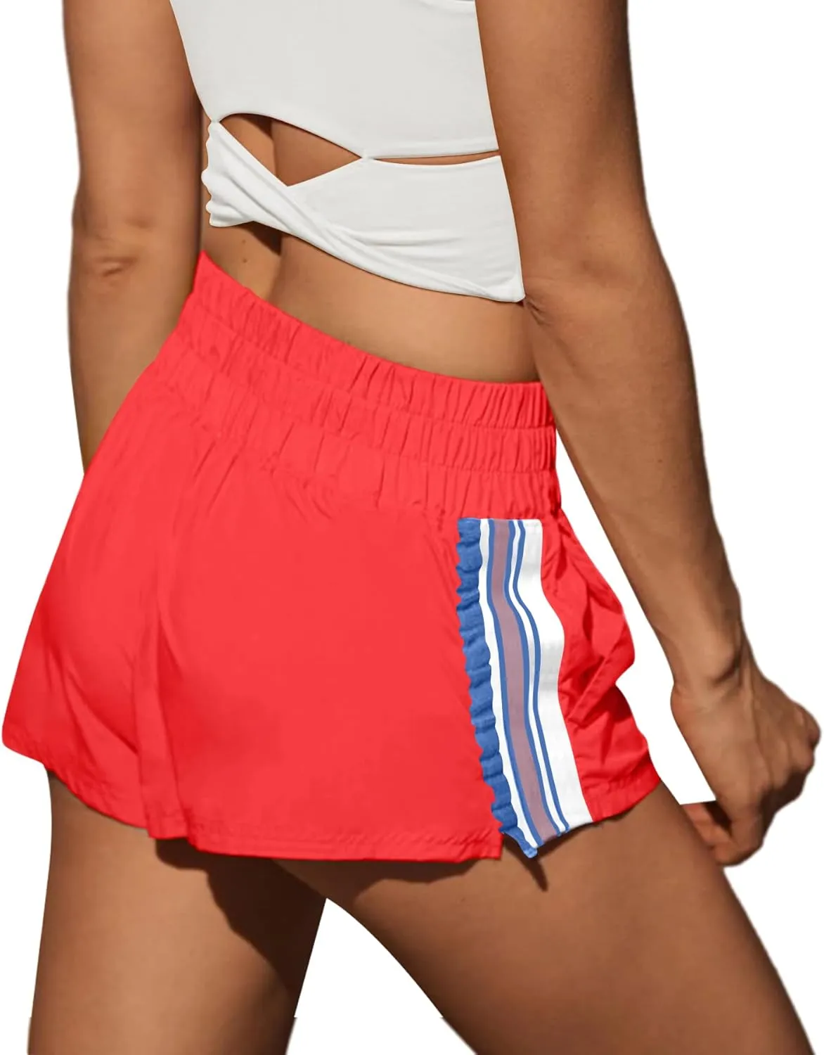 LAMISSCHE Womens Running Shorts Athletic High Waisted Biker Shorts Summer Workout Quick Dry Striped Ruffle Short