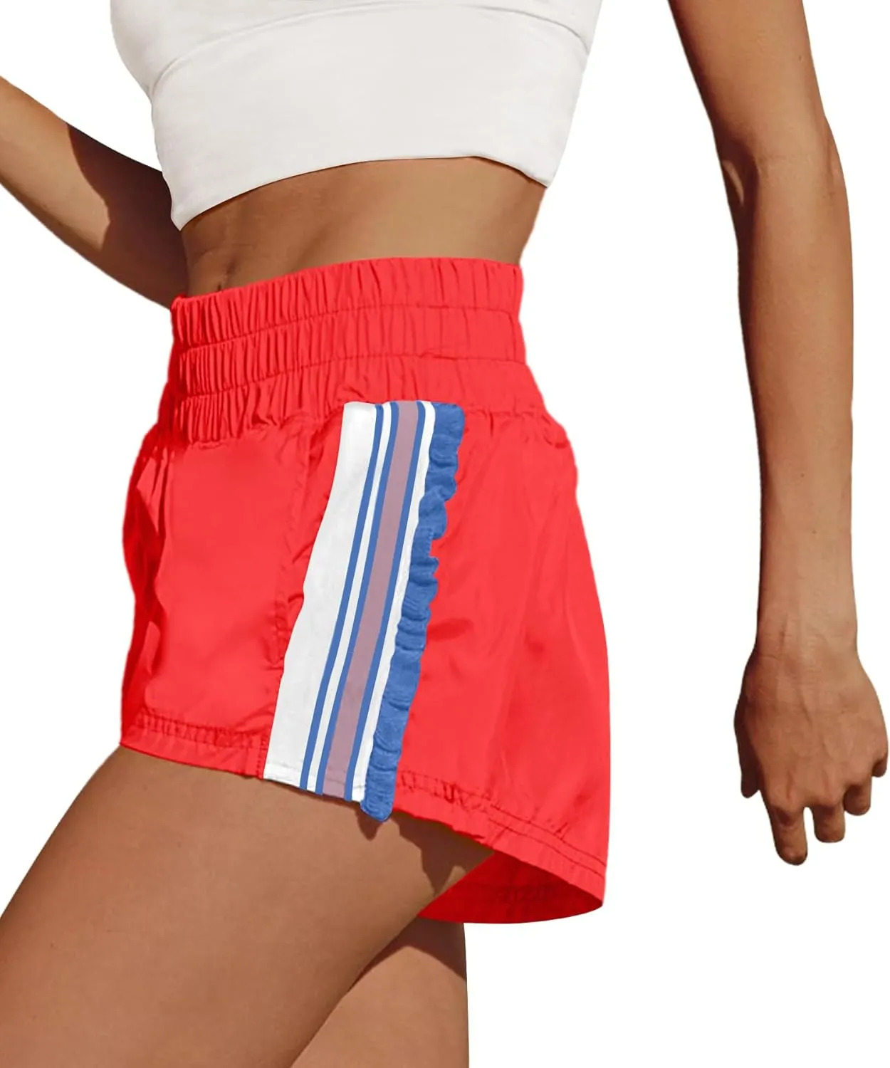 LAMISSCHE Womens Running Shorts Athletic High Waisted Biker Shorts Summer Workout Quick Dry Striped Ruffle Short