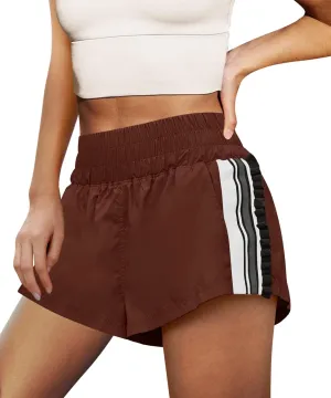 LAMISSCHE Womens Running Shorts Athletic High Waisted Biker Shorts Summer Workout Quick Dry Striped Ruffle Short