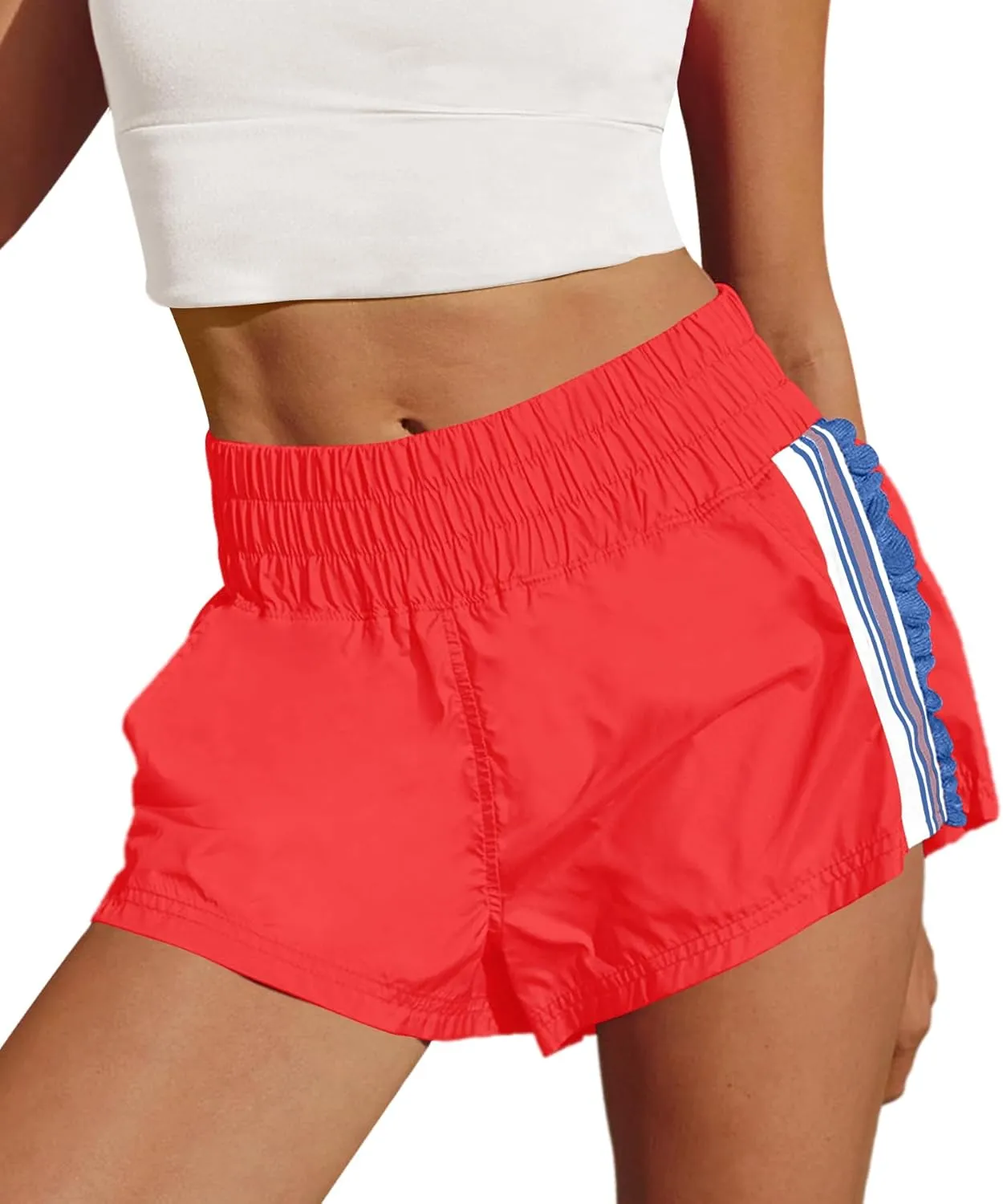 LAMISSCHE Womens Running Shorts Athletic High Waisted Biker Shorts Summer Workout Quick Dry Striped Ruffle Short
