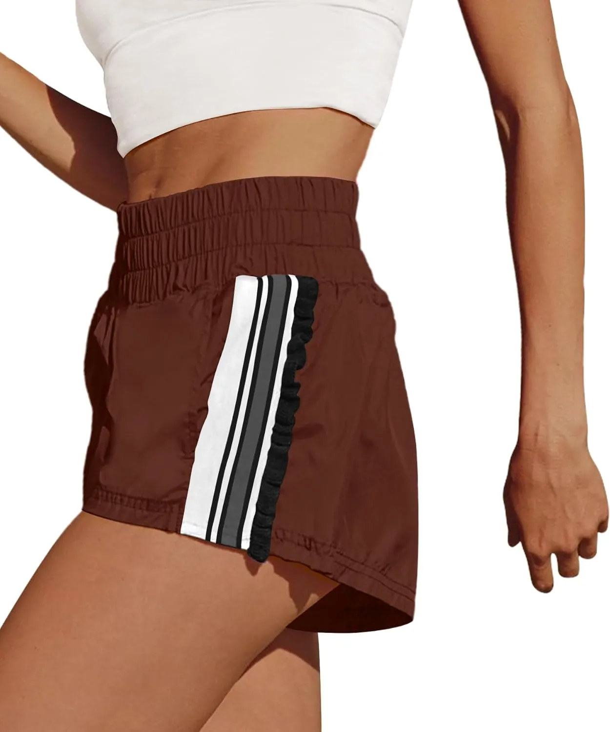 LAMISSCHE Womens Running Shorts Athletic High Waisted Biker Shorts Summer Workout Quick Dry Striped Ruffle Short